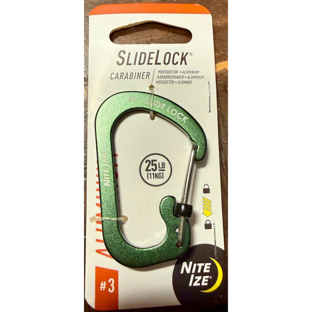 Nite Ize SlideLock Carabiner #3 Unisex Green New Aluminum Locking Keychain Clip